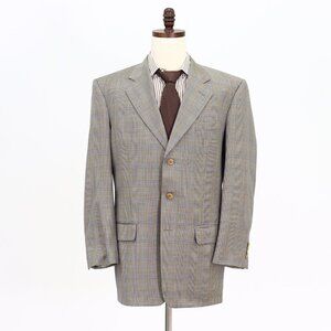 Bespoke 44L Beige Sport Coat Blazer Jacket Check Three Button Wool B614